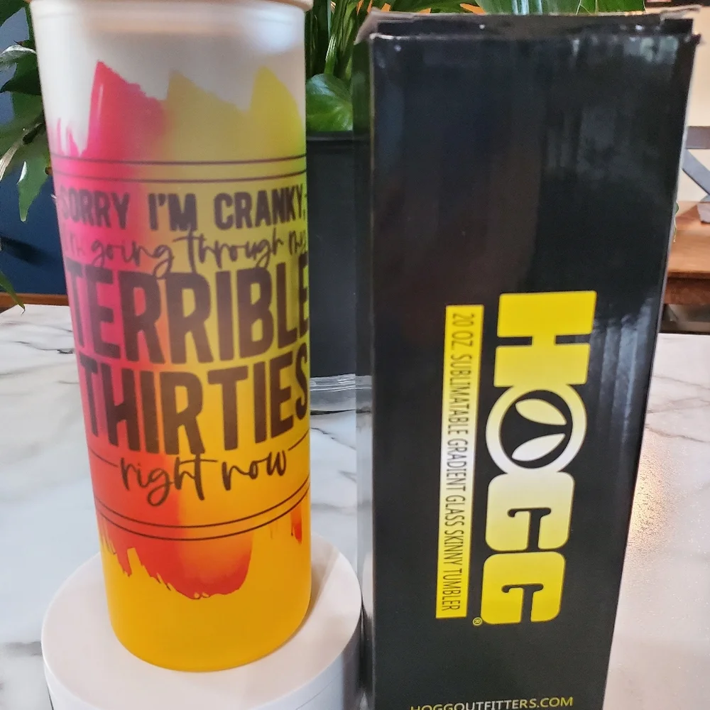 TERRIBLE THIRTIES 20oz Gradient Yellow Glass Tumbler with duo lids 🎉sale